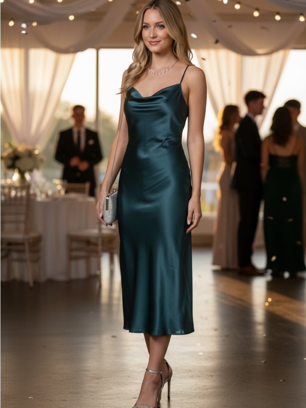 Bias Cut 90's Body Skimming Satin Maxi Slip Dress in Jewel Tone Teal XS